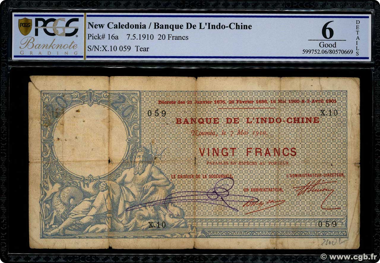 20 Francs NOUVELLE CALÉDONIE  1910 P.16a B
