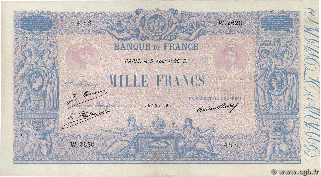 1000 Francs BLEU ET ROSE FRANCE  1926 F.36.43 TTB