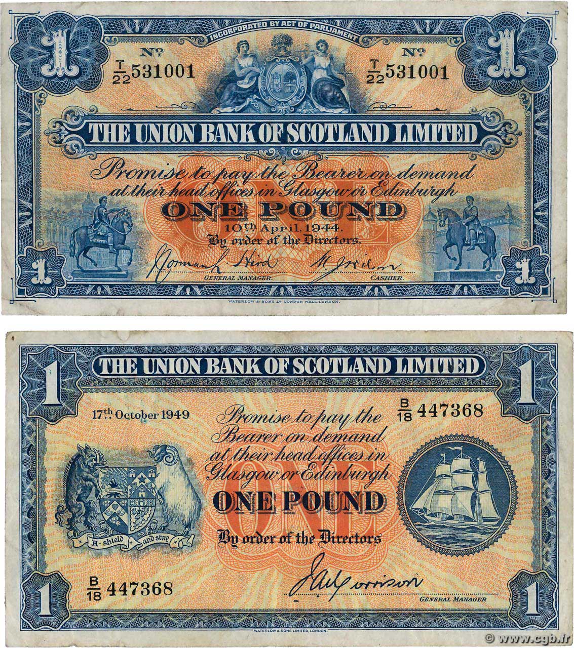 1 Pound SCOTLAND  1944 PS.815c et PS.816a F