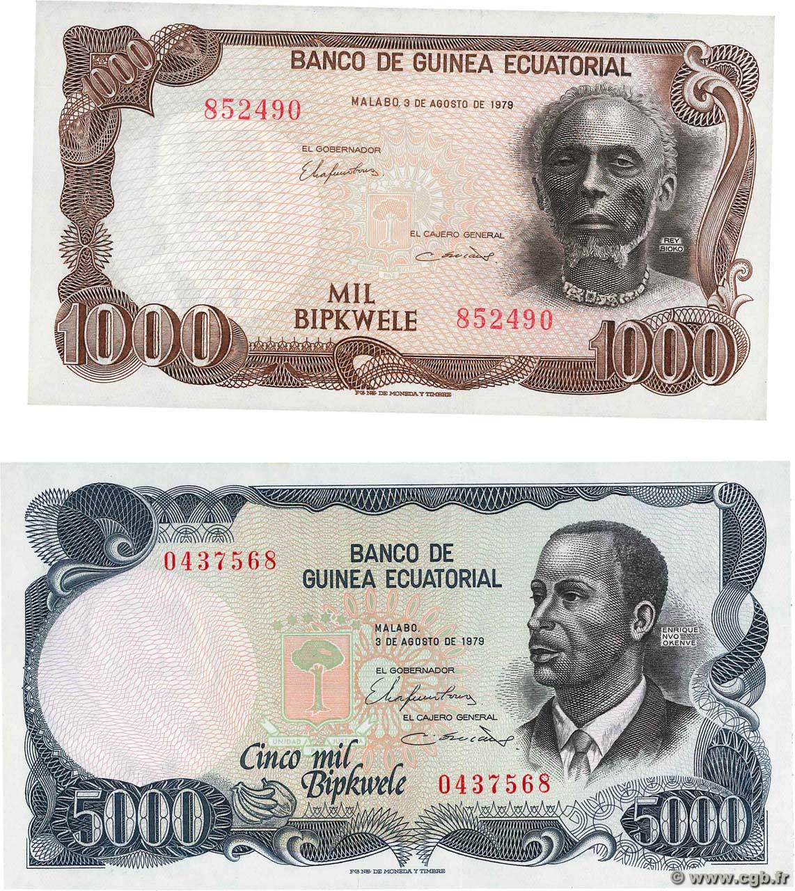1000 et 5000 Bipkwele GUINEA ECUATORIAL  1979 P.16 et P.17 SC+