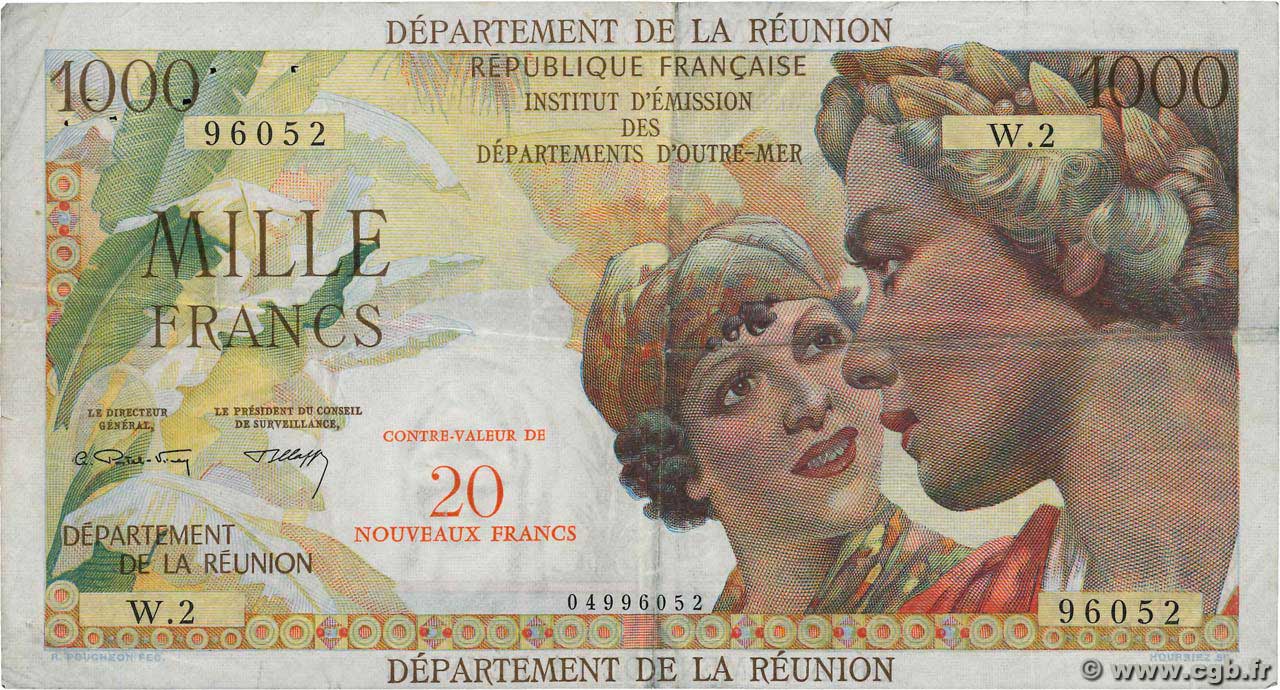 20 NF sur 1000 Francs Union Française ÎLE DE LA RÉUNION  1964 P.55b pr.TTB