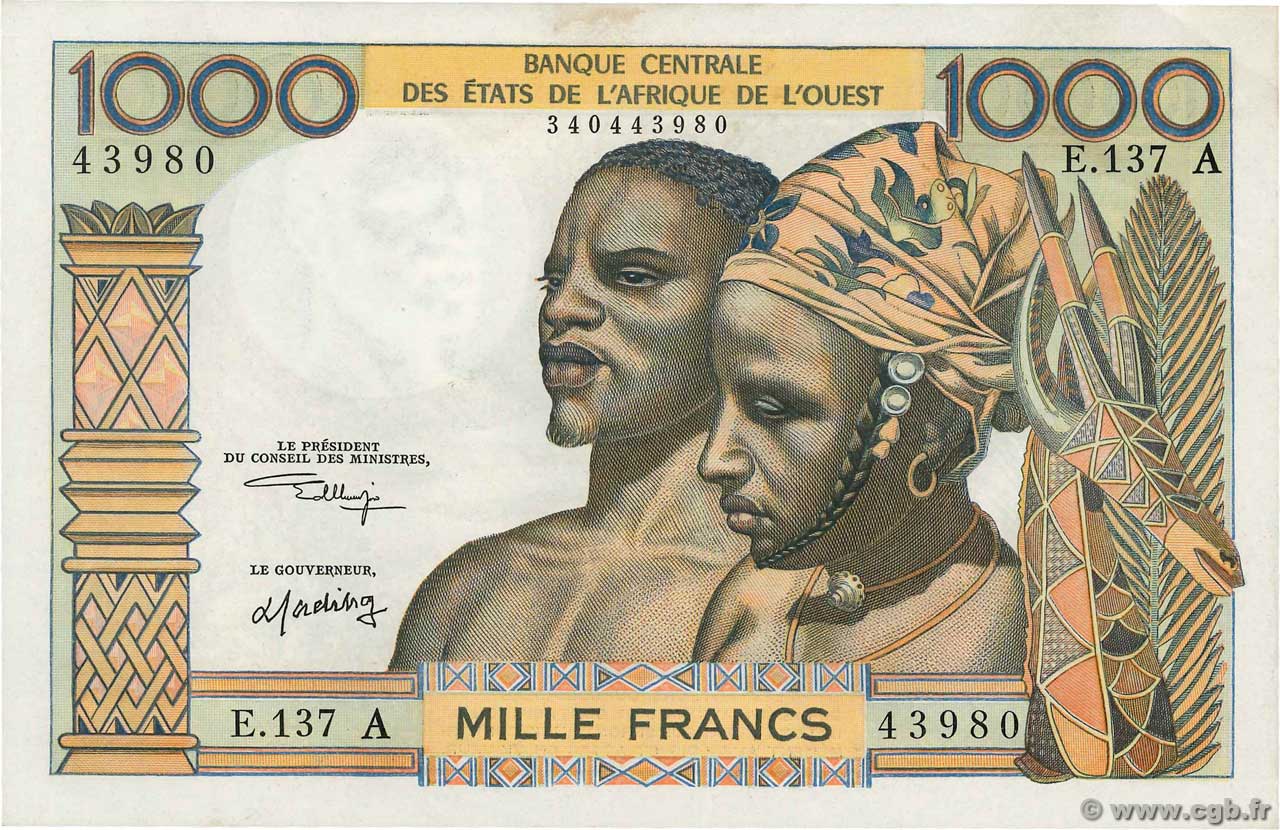 1000 Francs ÉTATS DE L AFRIQUE DE L OUEST  1966 P.103Ak SPL