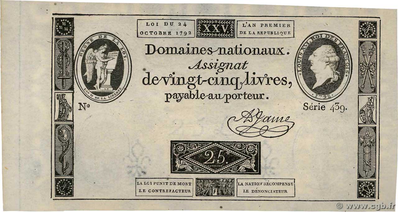 25 Livres FRANCE  1792 Ass.37a AU