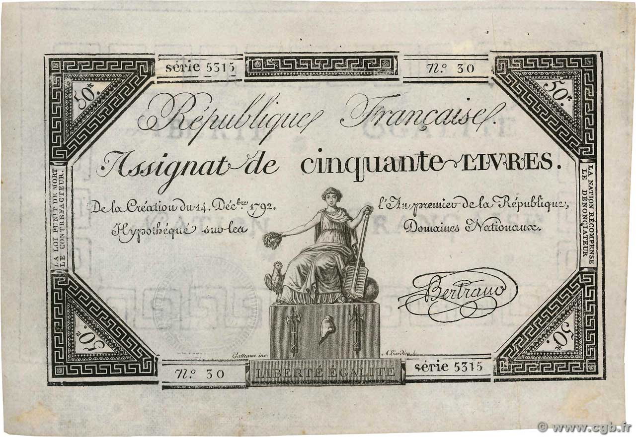 50 Livres FRANCIA  1792 Ass.39a BB