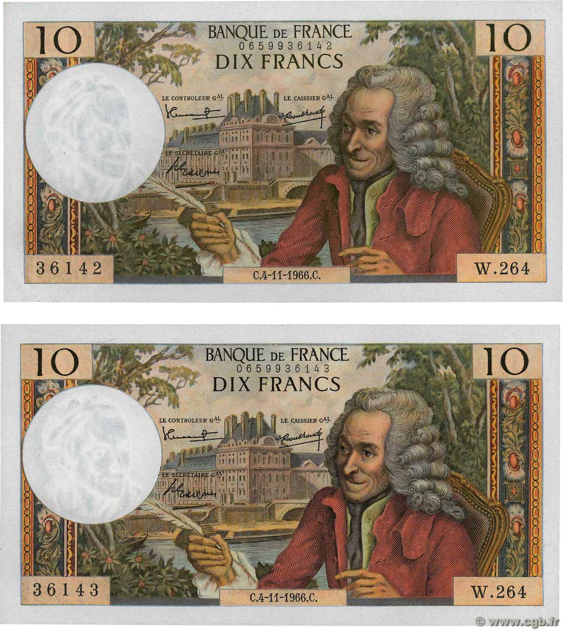 10 Francs VOLTAIRE Consécutifs FRANCE  1967 F.62.24 pr.SPL