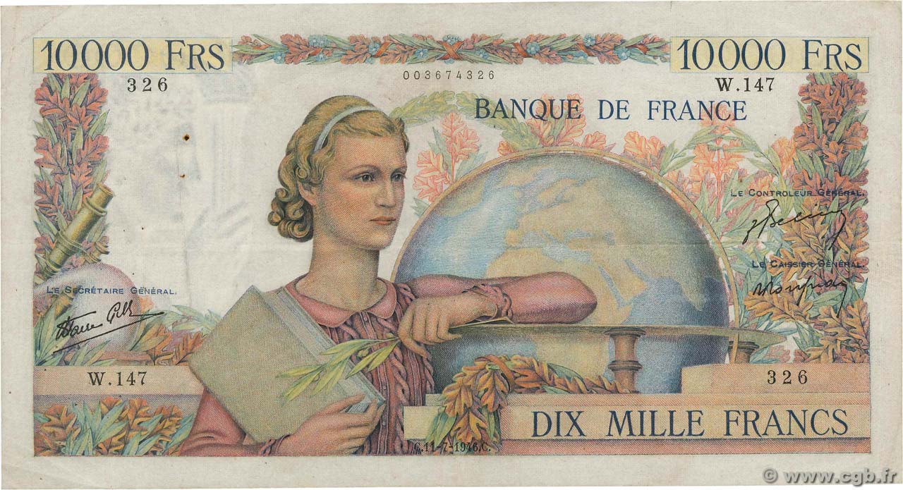 10000 Francs GÉNIE FRANÇAIS FRANCE  1946 F.50.07 pr.TTB
