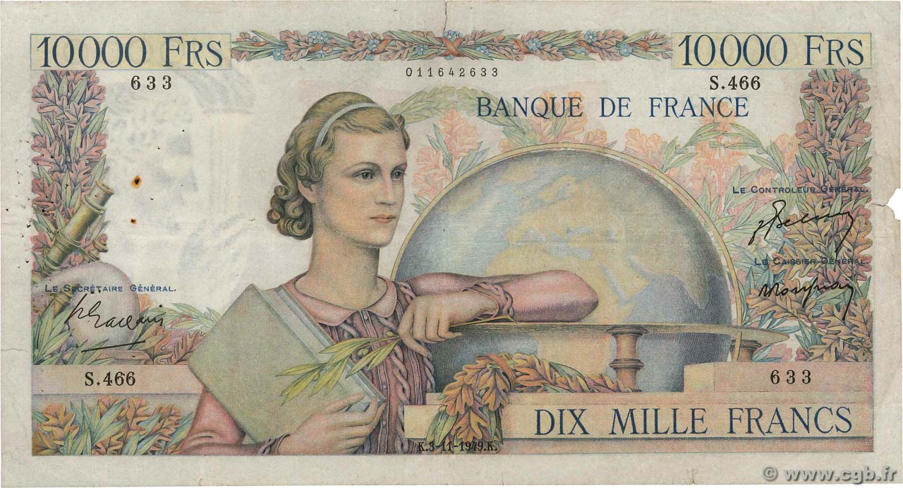 10000 Francs GÉNIE FRANÇAIS FRANCE  1949 F.50.20 TB
