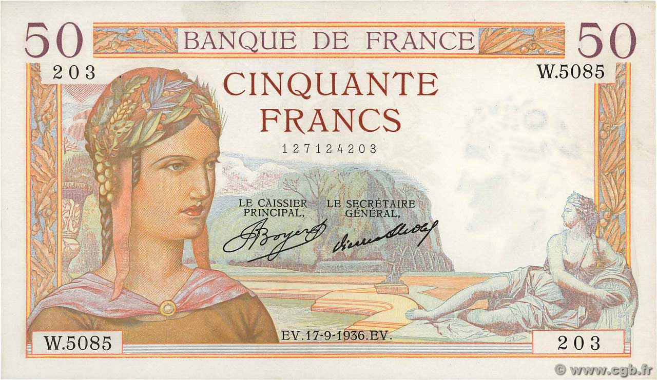 50 Francs CÉRÈS FRANCE  1936 F.17.30 XF+