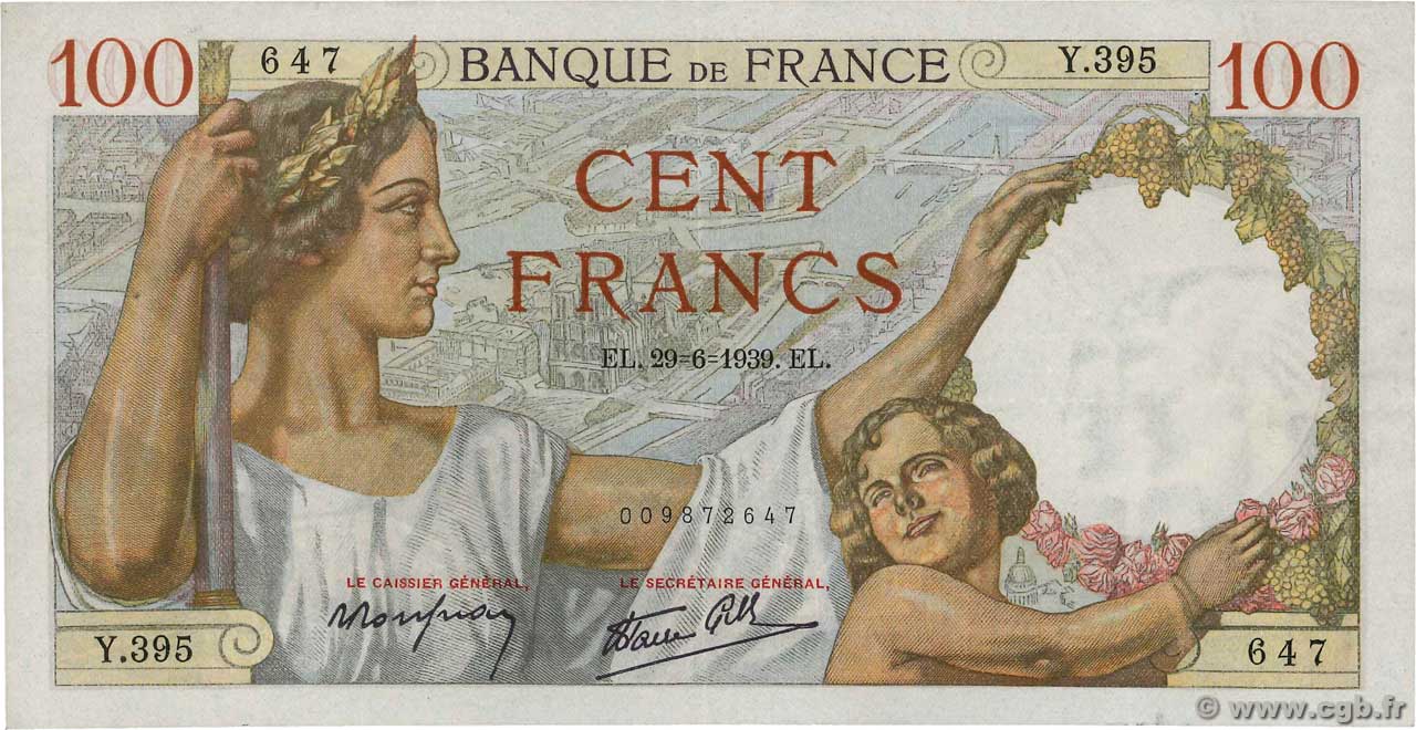 100 Francs SULLY FRANCE  1939 F.26.04 SUP+