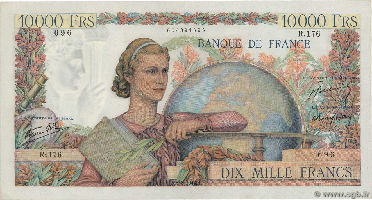 10000 Francs GÉNIE FRANÇAIS FRANCE  1946 F.50.08 SUP