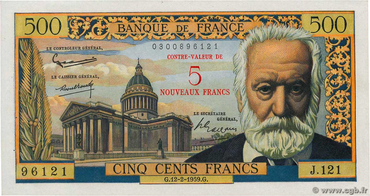 5 NF sur 500 Francs Victor HUGO FRANCIA  1959 F.52.02 EBC+