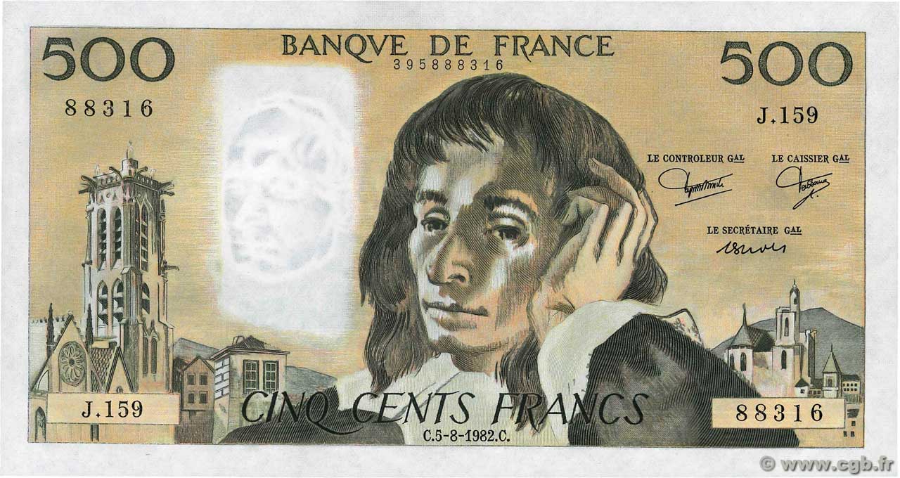 500 Francs PASCAL FRANCIA  1982 F.71.27 q.FDC