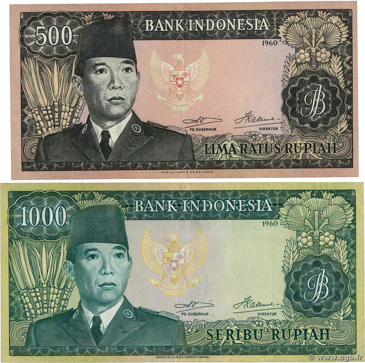 500 et 1000 Rupiah INDONÉSIE  1960 P.087c et P.088a TTB