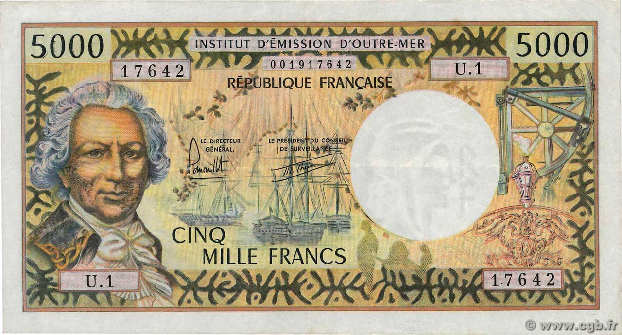 5000 Francs TAHITI  1977 P.28b VF+