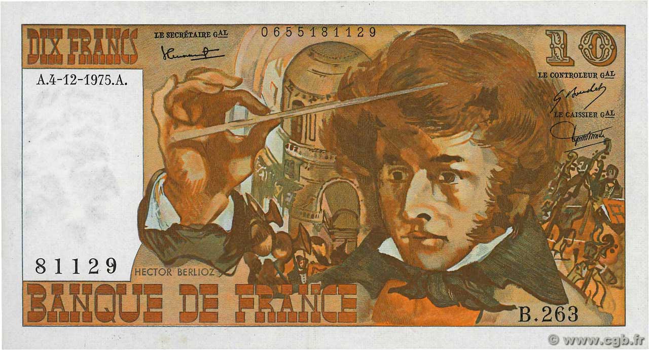 10 Francs BERLIOZ FRANCE  1975 F.63.15 XF+