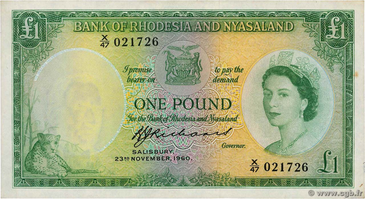 1 Pound RHODÉSIE ET NYASSALAND  1960 P.21b pr.SPL