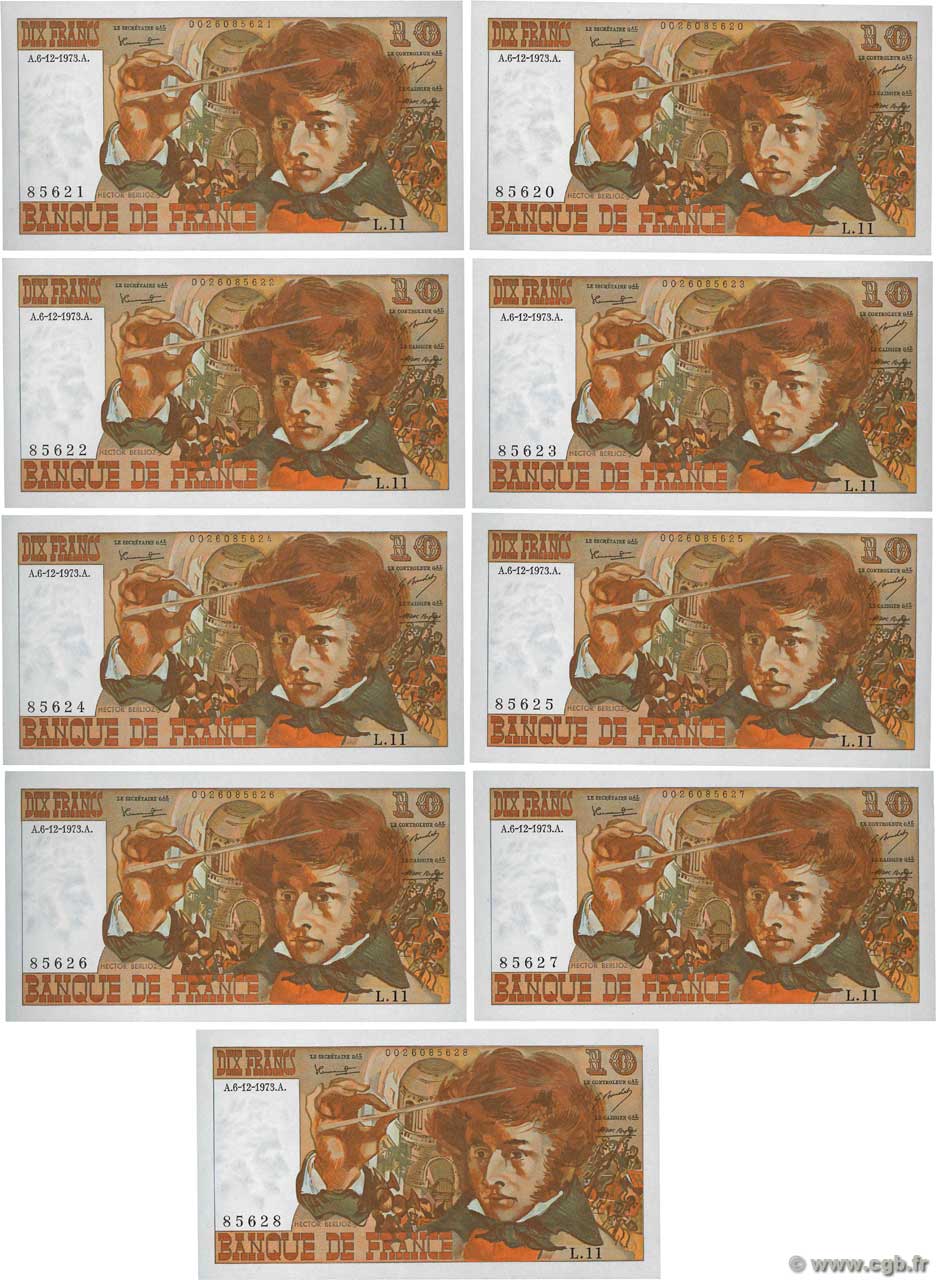 10 Francs BERLIOZ Consécutifs FRANCE  1973 F.63.02 SPL