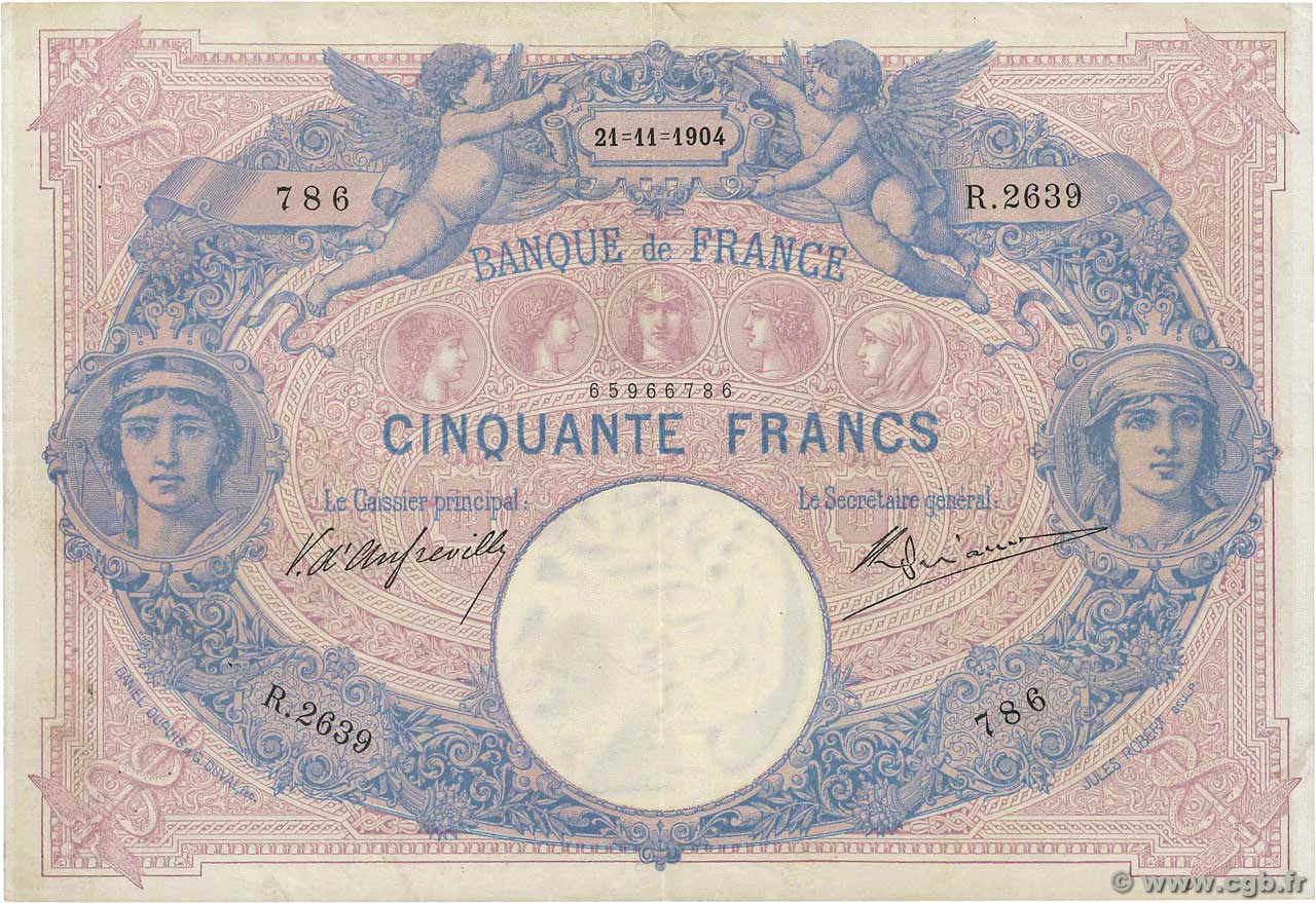 50 Francs BLEU ET ROSE FRANCIA  1904 F.14.16 MBC+