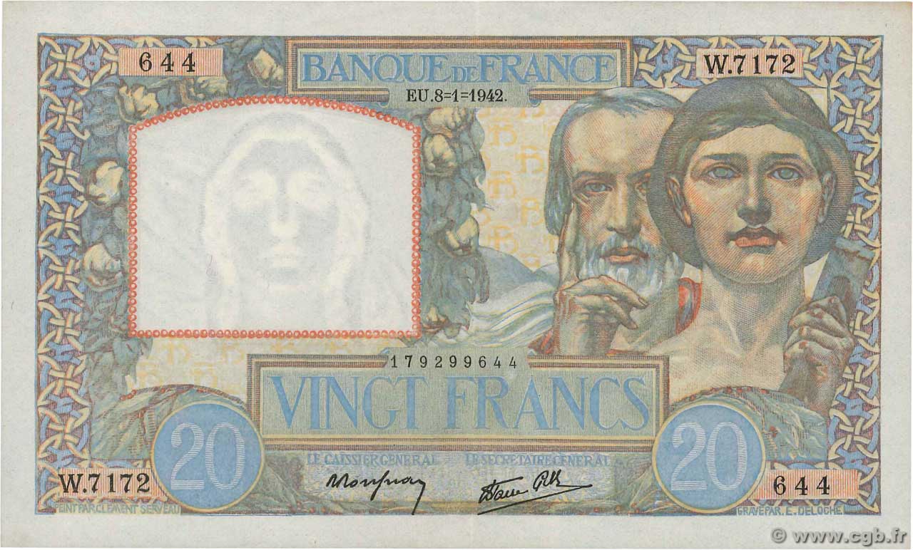 20 Francs TRAVAIL ET SCIENCE FRANKREICH  1942 F.12.21 VZ