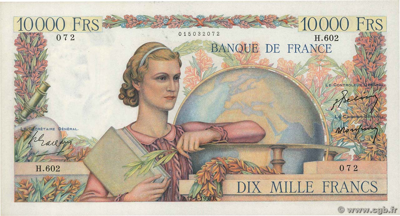 10000 Francs GÉNIE FRANÇAIS FRANCIA  1950 F.50.26 SPL+