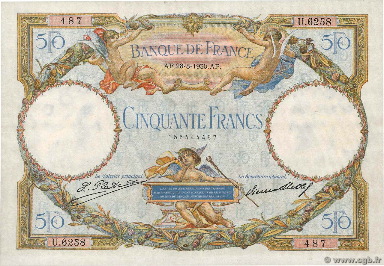 50 Francs LUC OLIVIER MERSON type modifié FRANCE  1930 F.16.01 SUP