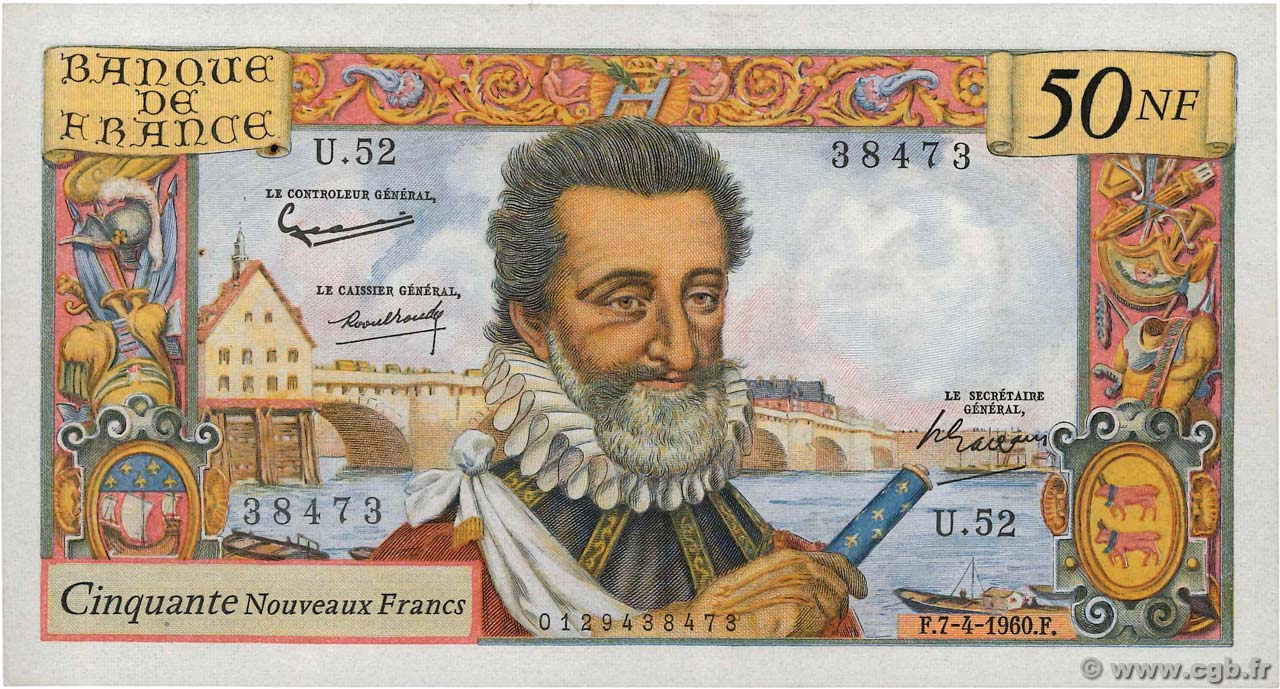 50 Nouveaux Francs HENRI IV FRANCE  1960 F.58.05 XF-