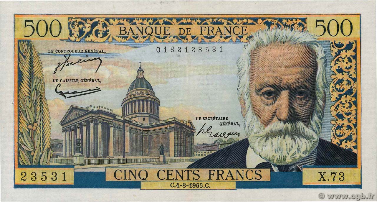500 Francs VICTOR HUGO FRANCIA  1955 F.35.05 EBC