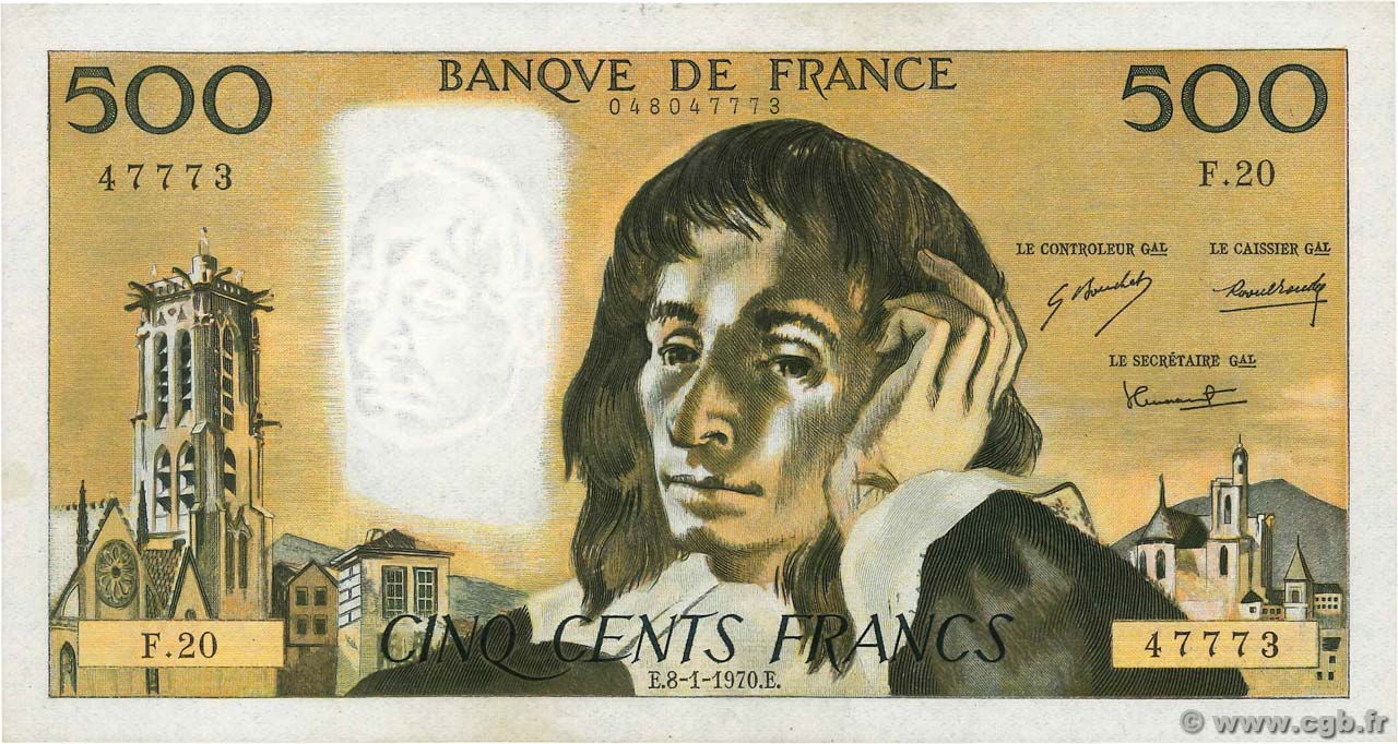 500 Francs PASCAL FRANCE  1970 F.71.05 SUP