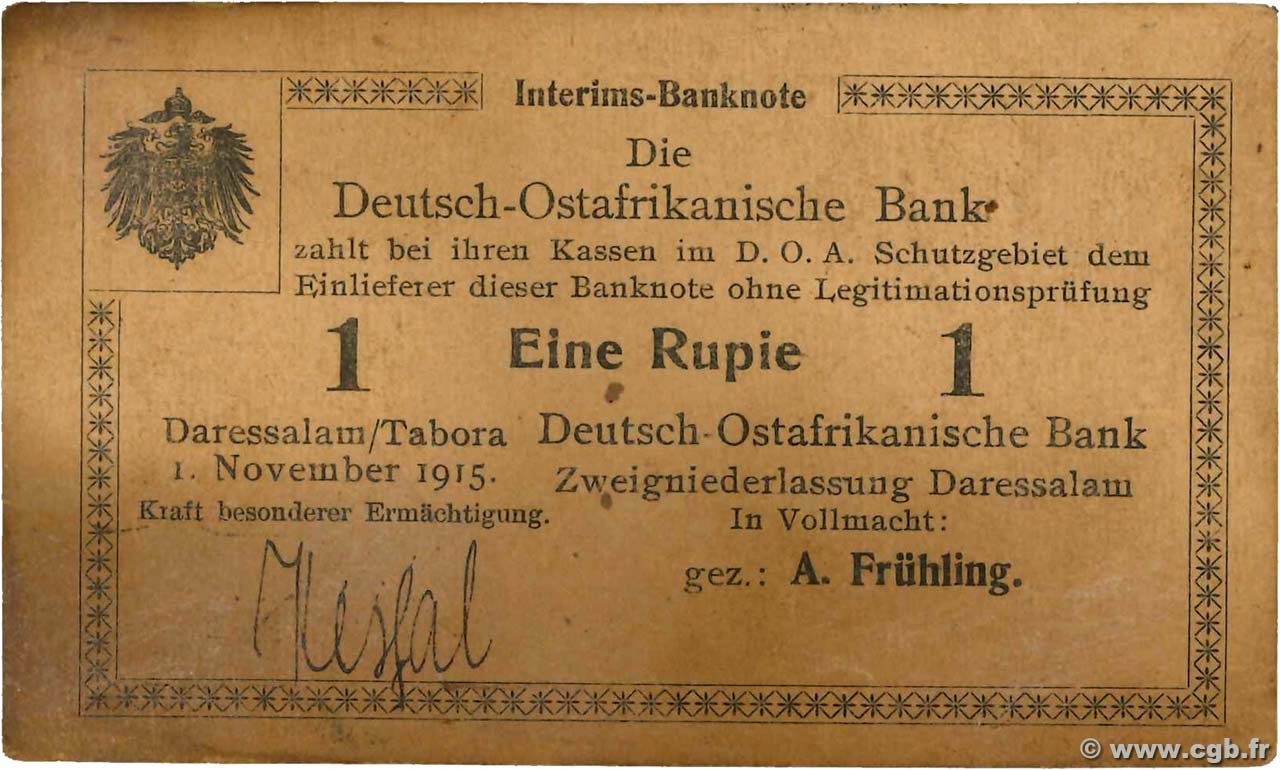 1 Rupie AFRIQUE DE L EST occ. ALLEMANDE  1915 P.11a TTB