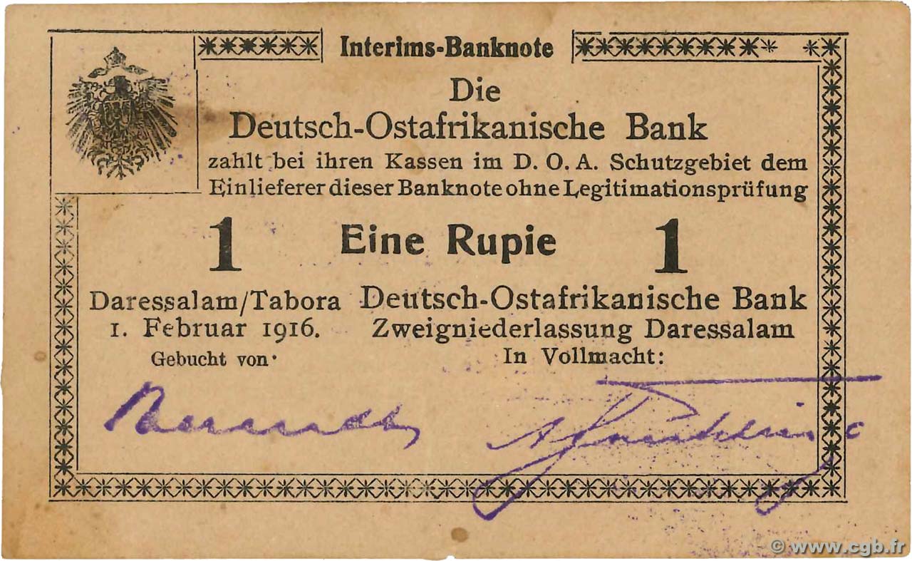 1 Rupie GERMAN EAST AFRICA  1916 P.20a XF+