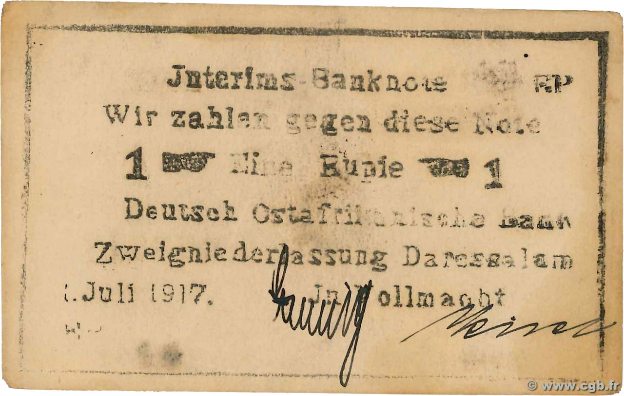 1 Rupie Deutsch Ostafrikanische Bank  1917 P.22a SPL