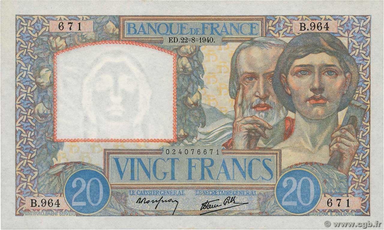 20 Francs TRAVAIL ET SCIENCE FRANCIA  1940 F.12.06 AU