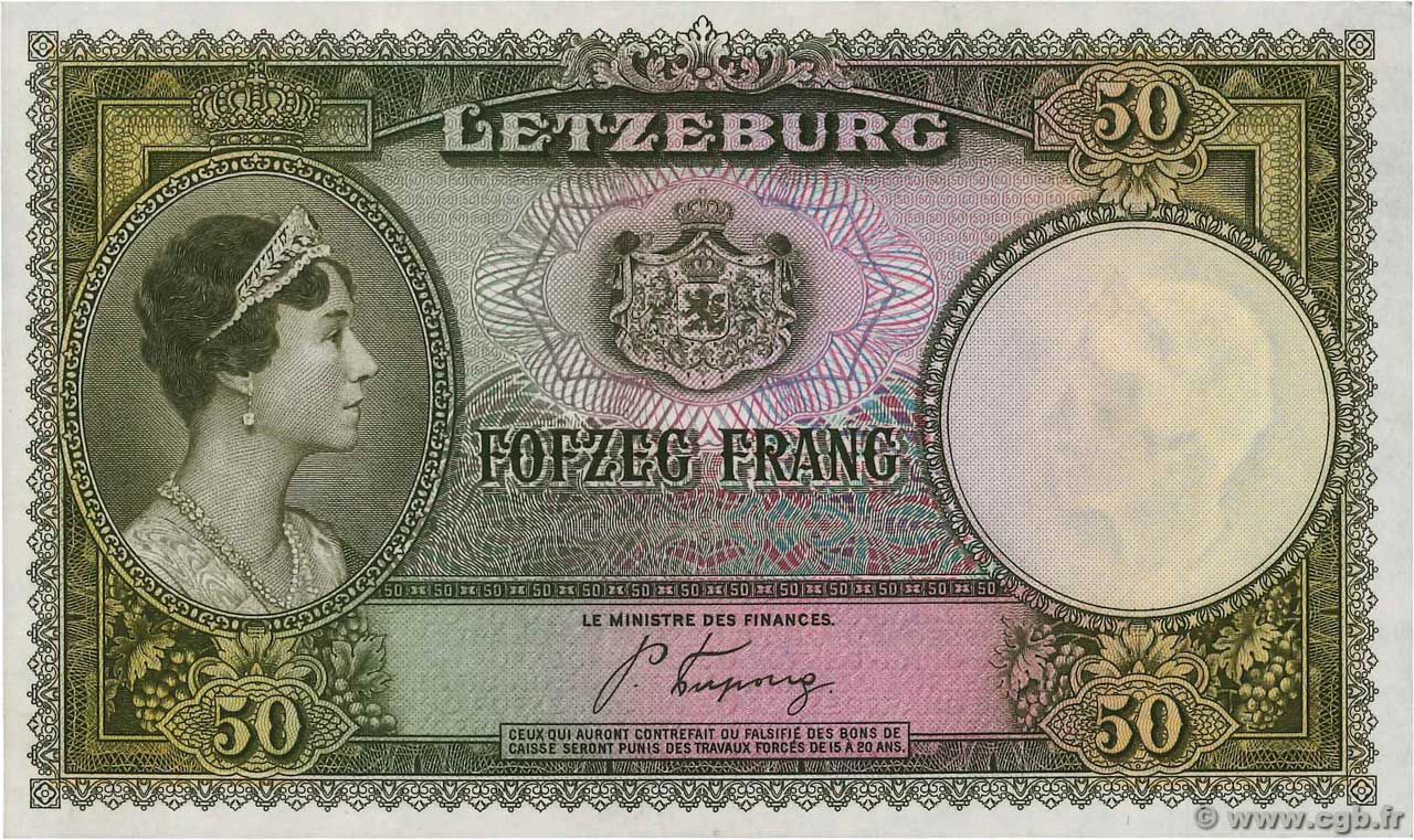 50 Francs Numéro spécial LUSSEMBURGO  1944 P.46a q.FDC