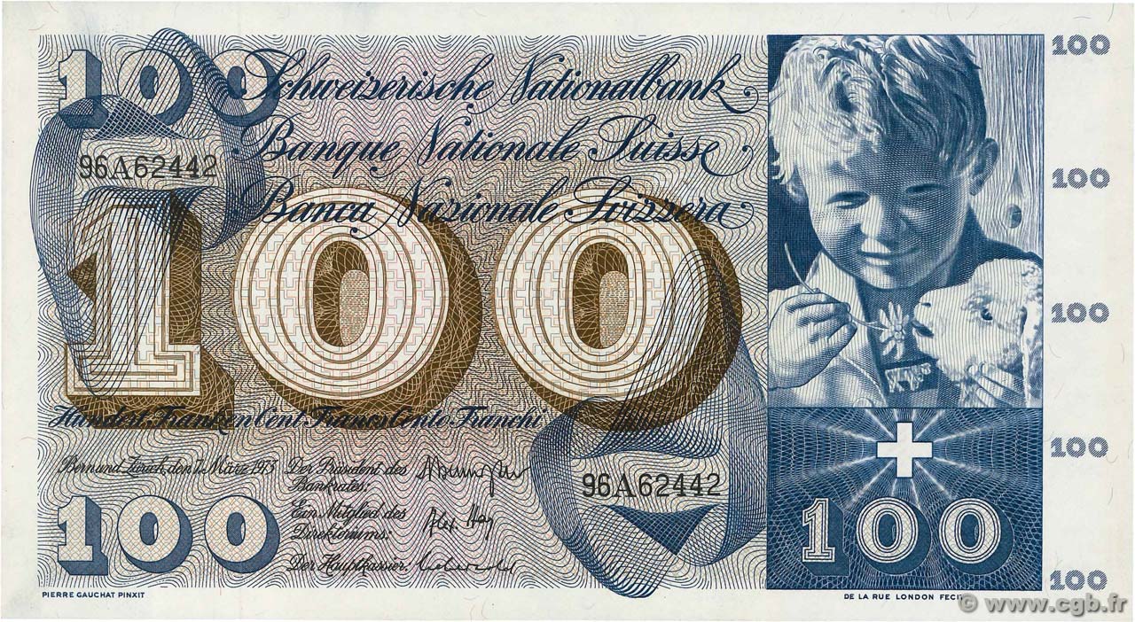 100 Francs SUISSE  1973 P.49o fST+