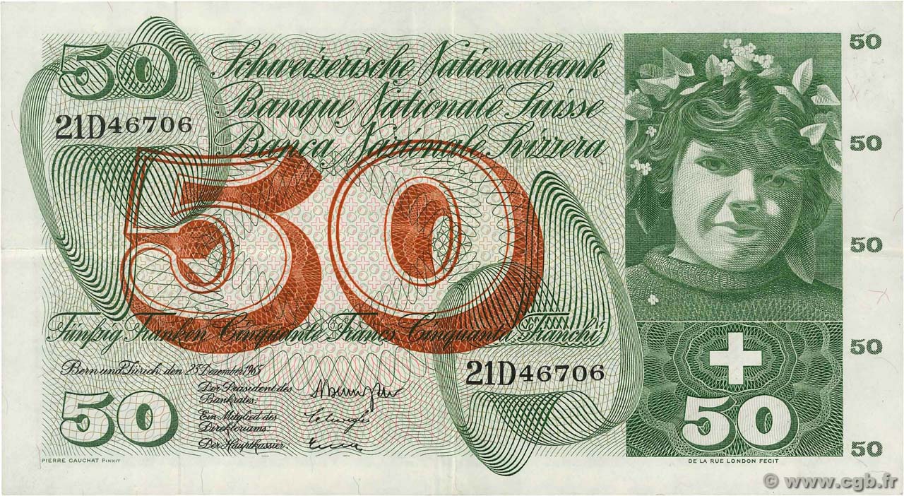 50 Francs SUISSE  1965 P.48f XF-