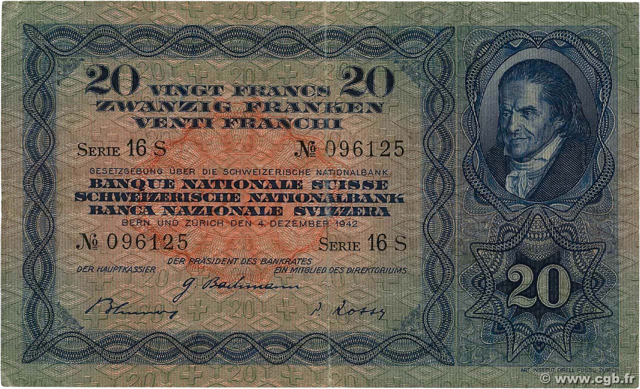 20 Francs SUISSE  1942 P.39l VF