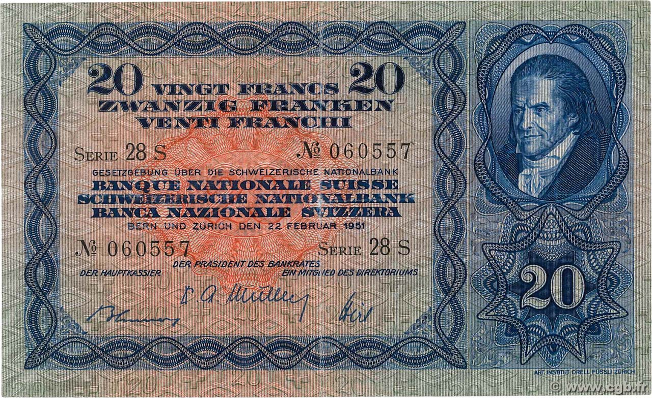 20 Francs SWITZERLAND  1951 P.39s VF-