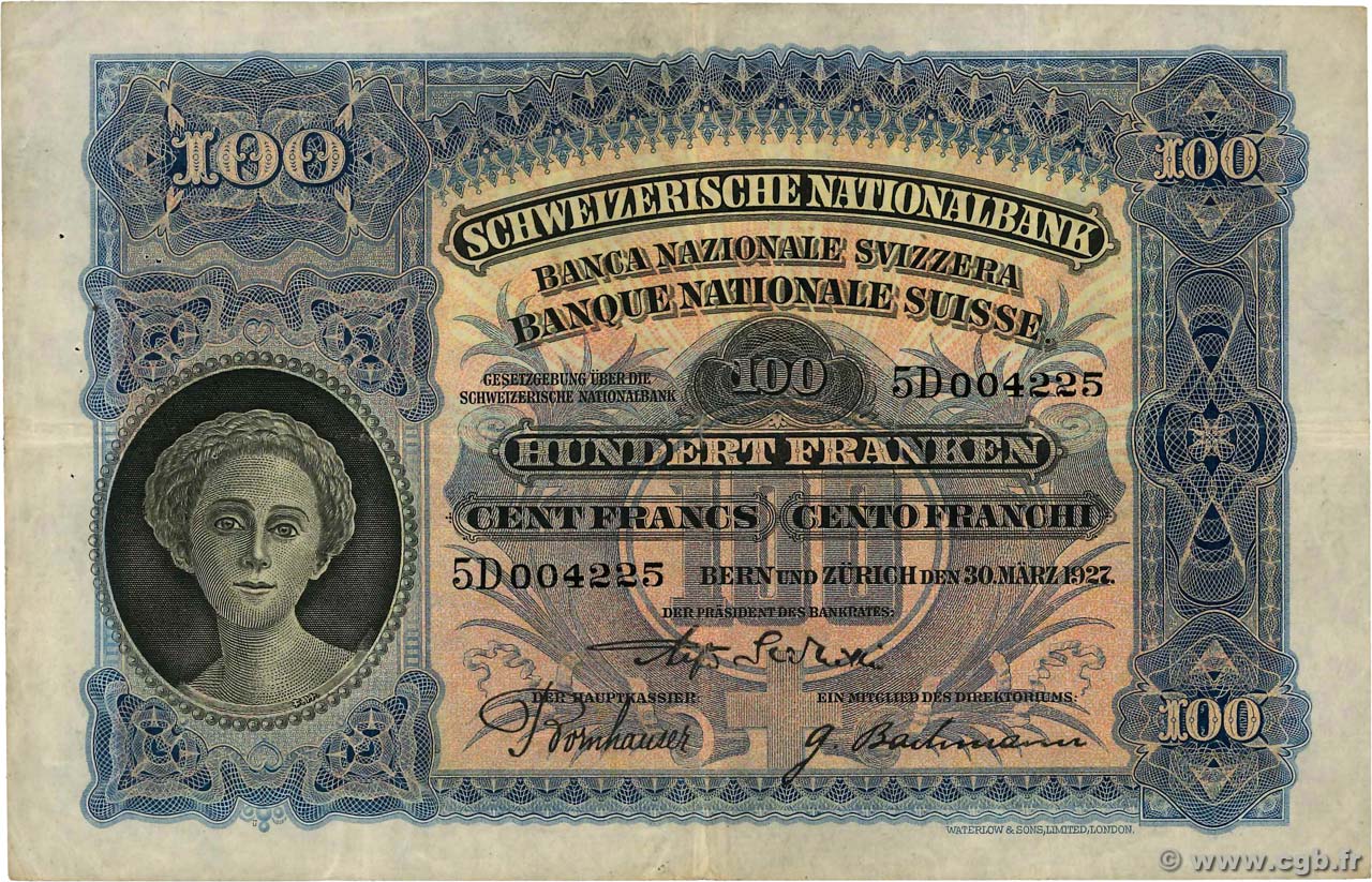 100 Francs SWITZERLAND  1941 P.35c VF