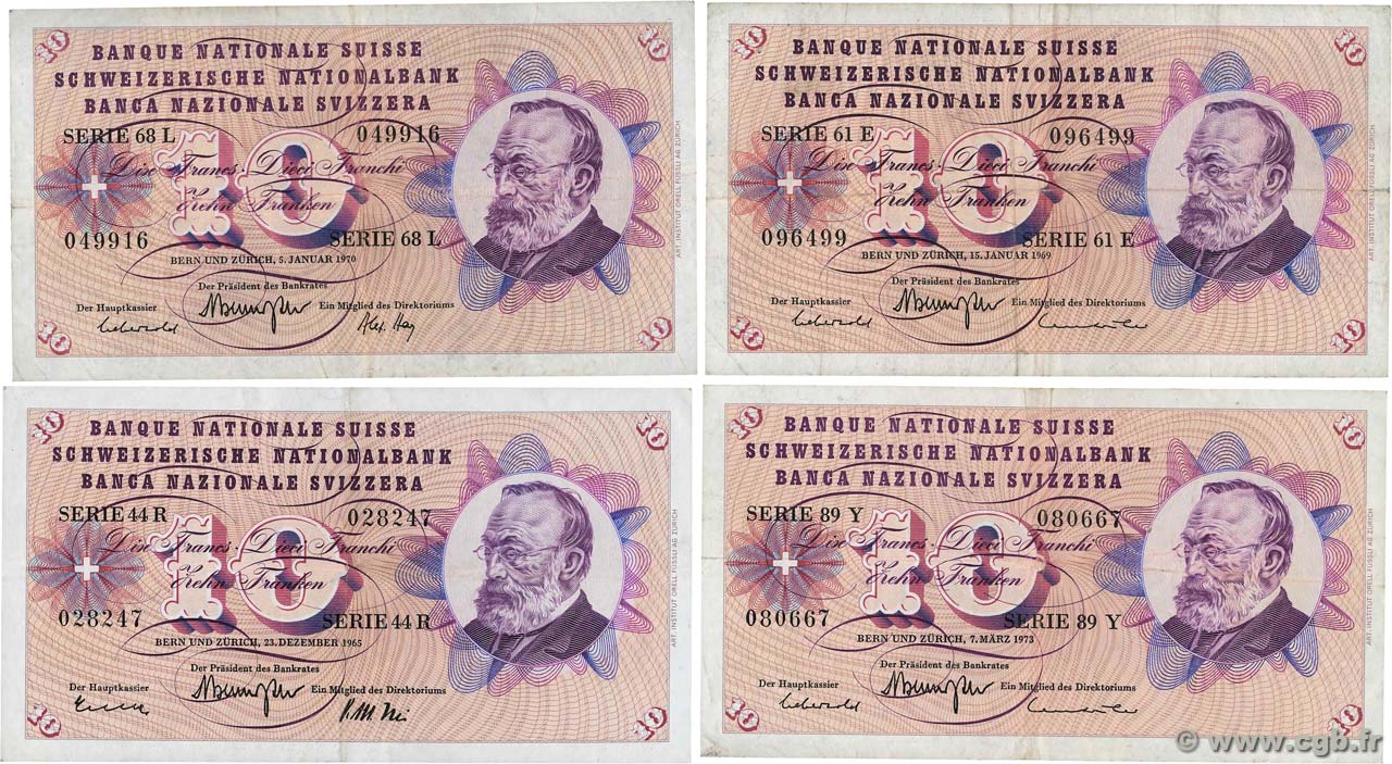 10 Francs SUISSE  1965 P.45 BC a MBC
