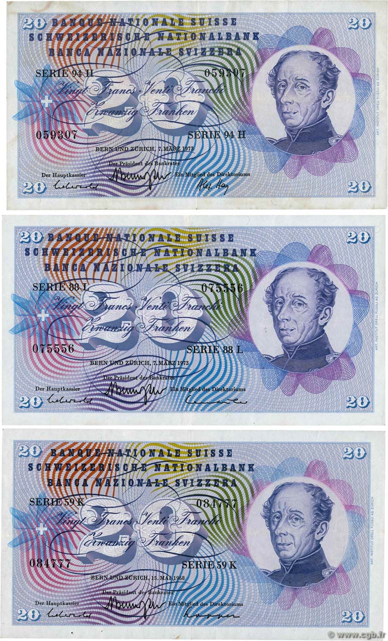 20 Francs Lot SUISSE  1965 P.46 TTB