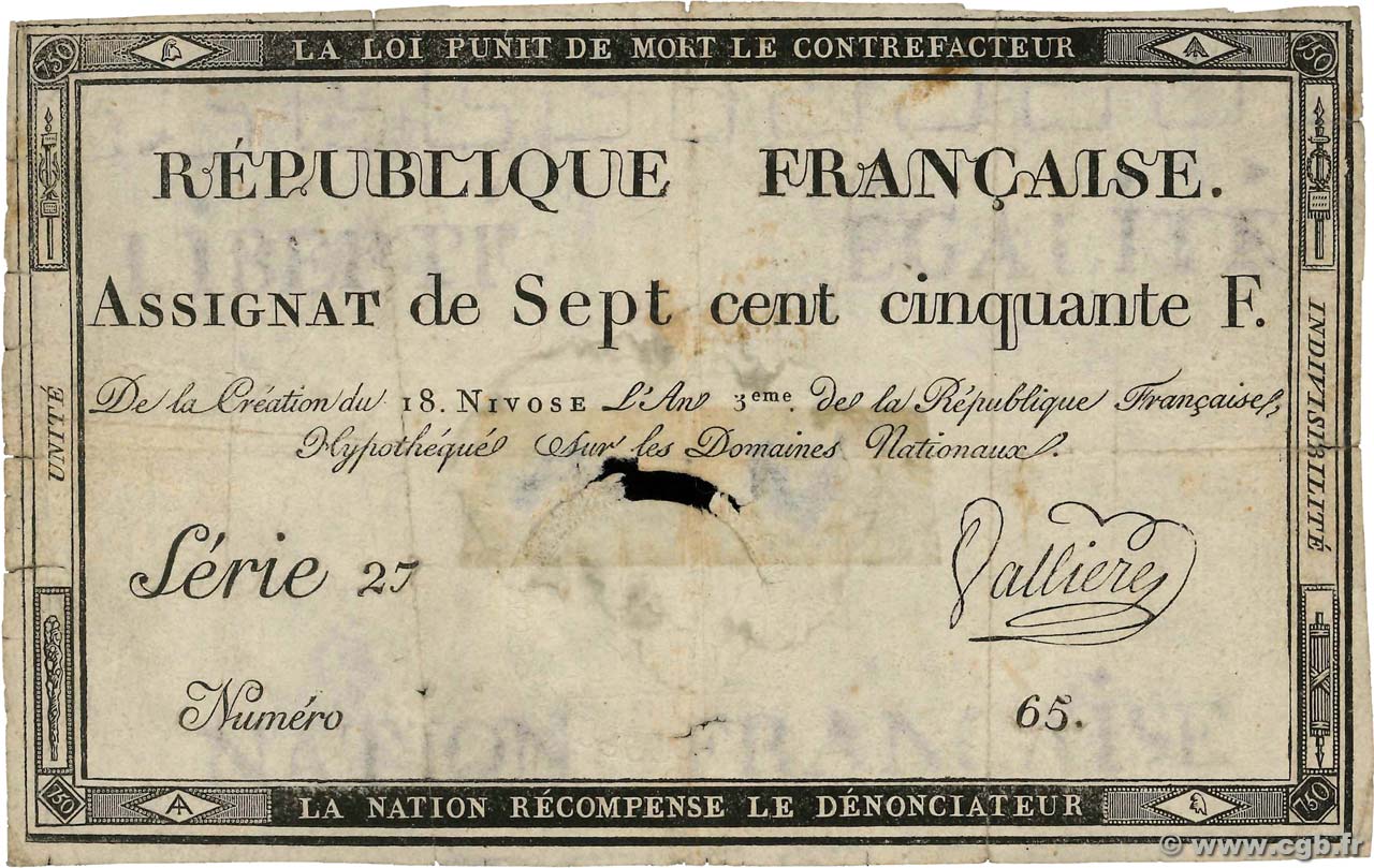 750 Francs FRANKREICH  1795 Ass.49a fSGE