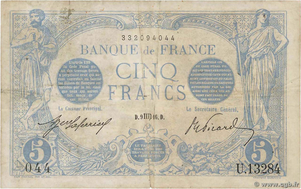 5 Francs BLEU FRANCE  1916 F.02.42 F-