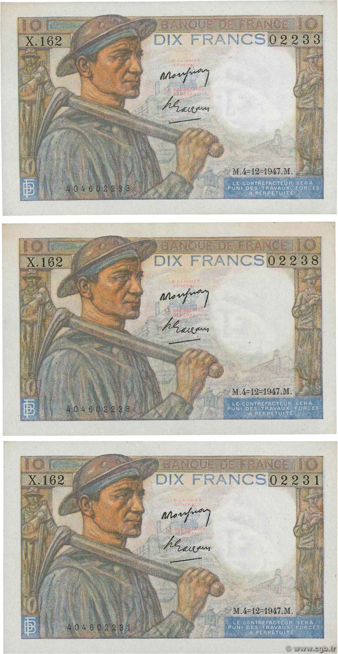 10 Francs MINEUR Lot FRANCIA  1947 F.08.19 AU