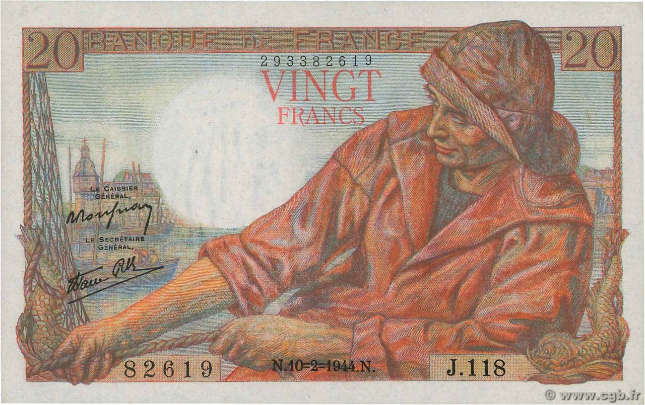 20 Francs PÊCHEUR FRANCIA  1944 F.13.08 SC