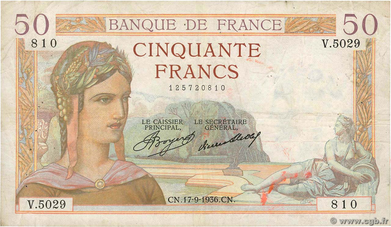 50 Francs CÉRÈS FRANCIA  1936 F.17.30 BC