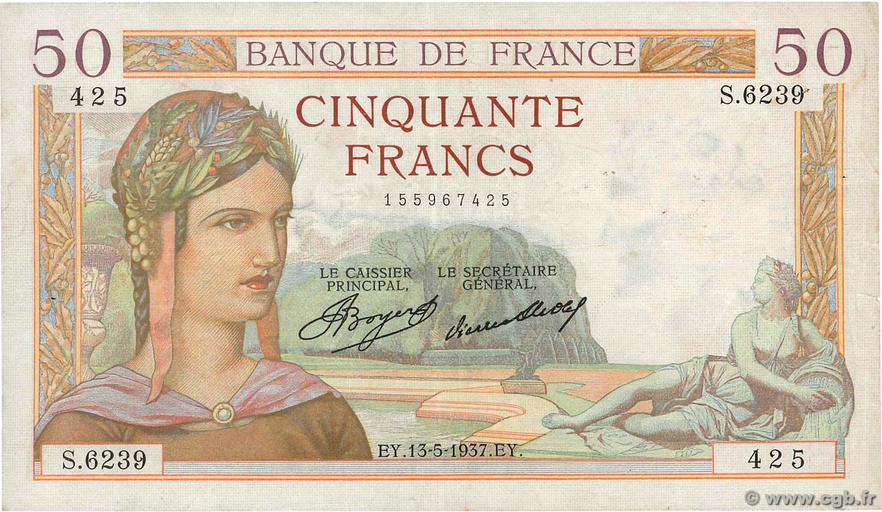 50 Francs CÉRÈS FRANKREICH  1937 F.17.38 SS