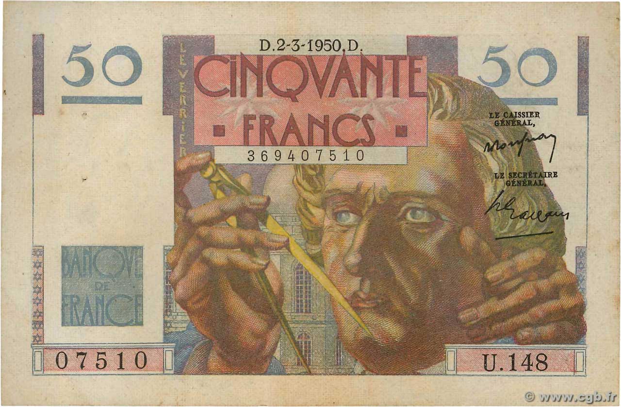 50 Francs LE VERRIER FRANCIA  1950 F.20.14 BC