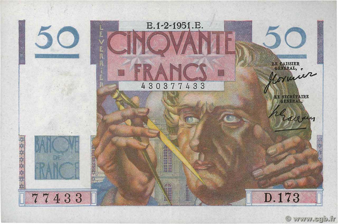 50 Francs LE VERRIER FRANCE  1951 F.20.17 XF