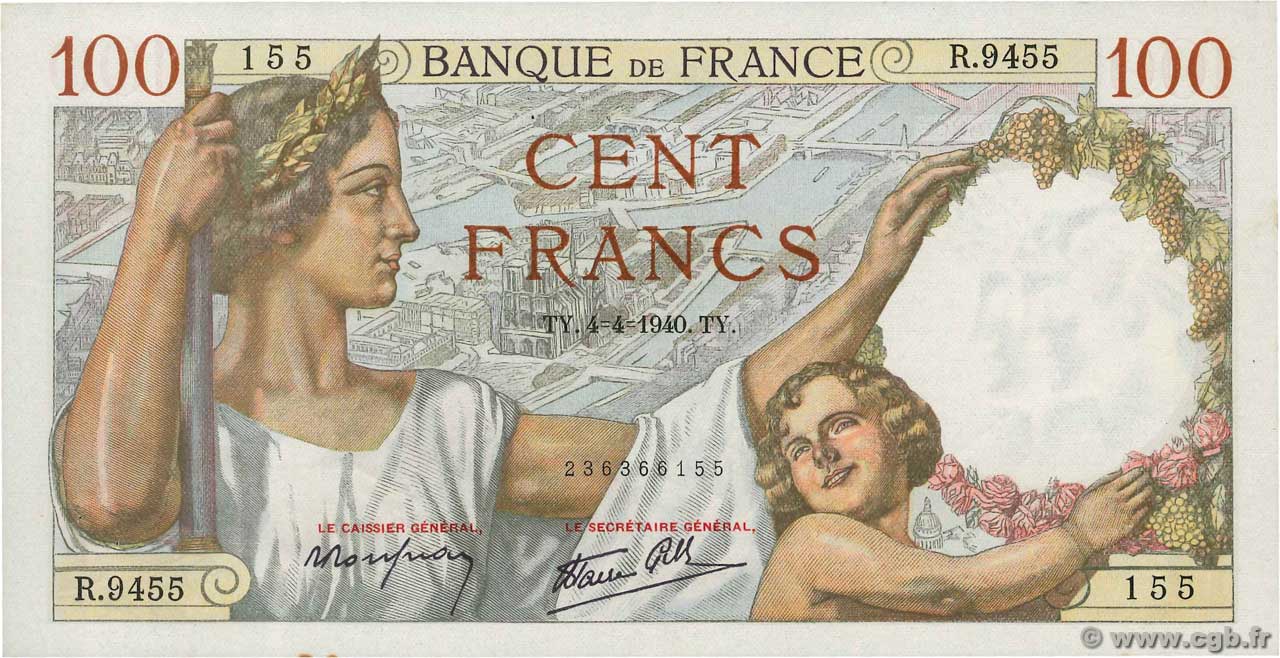 100 Francs SULLY FRANCE  1940 F.26.26 pr.SPL