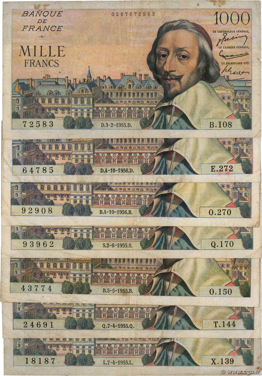 1000 Francs RICHELIEU Lot FRANCE  1953 F.42.lot F